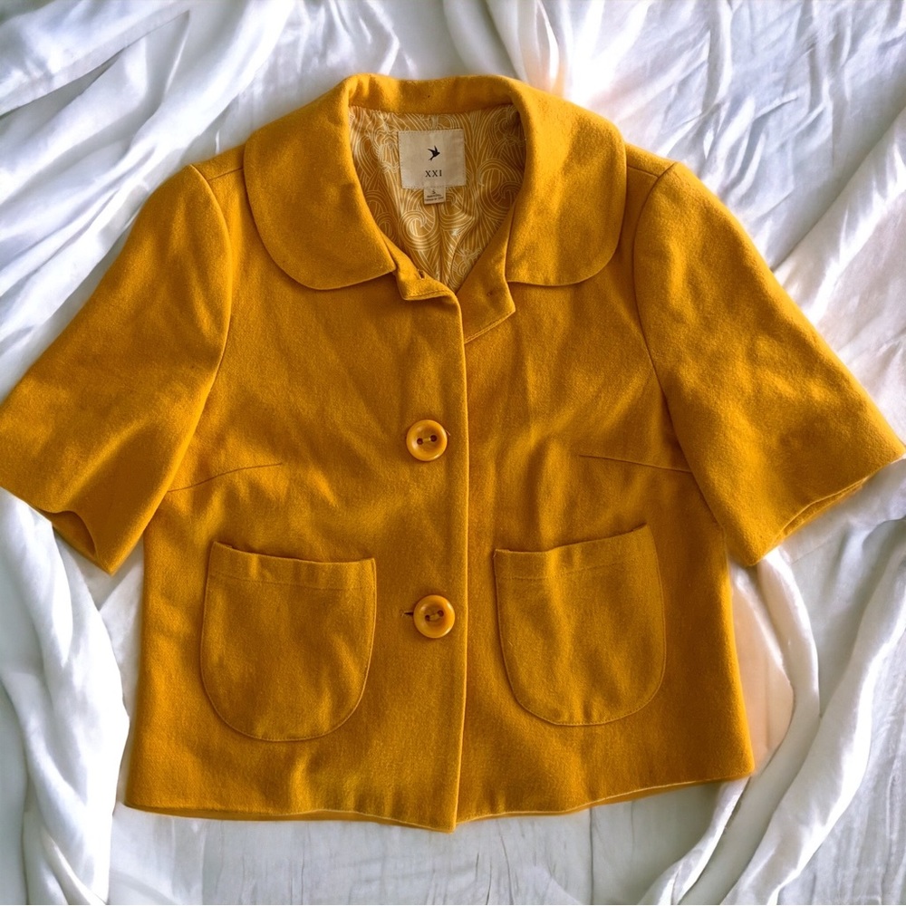 Golden Yellow Button Wool Blend Crop Jacket